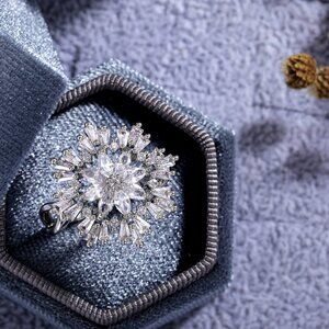 💞Sweet Snowflake Zircon Lovely Dainty Flower Rings For Women, MARR9046